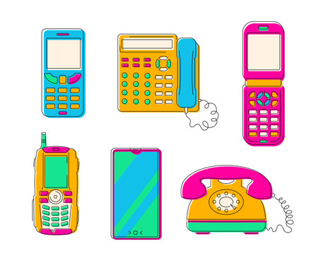 Generations of personal phones - line design style illustration setのイラスト素材