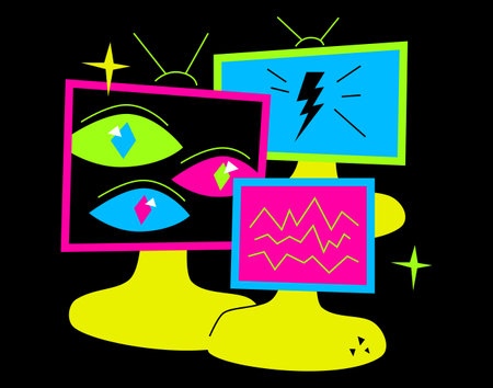 TV news and broadcasting - colorful flat design style illustration with linear elementsのイラスト素材