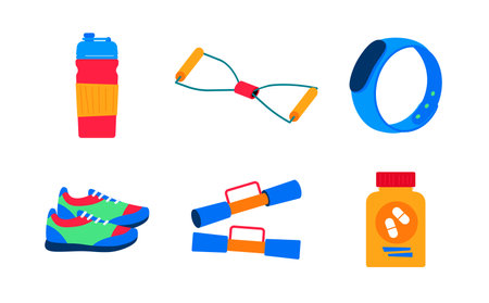 Sports nutrition and exercise - set of flat design style objectsのイラスト素材