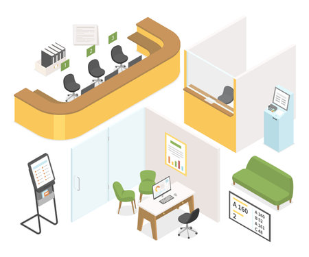 Bank interior - modern vector colorful isometric object setのイラスト素材