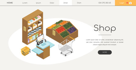 Shop - modern colorful vector isometric web bannerのイラスト素材