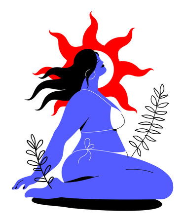 Sunbathing in a bathing suit - colorful flat design style illustrationのイラスト素材