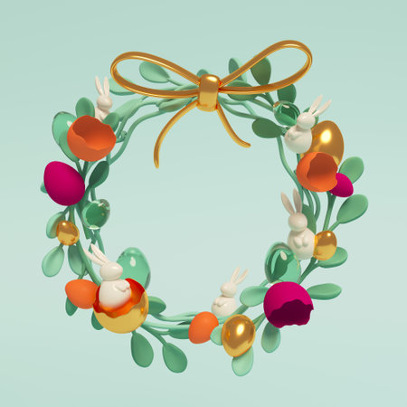 Festive Easter wreath - modern colored 3d illustrationの写真素材
