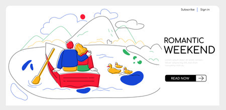 Romantic weekend - modern colorful flat design style illustrationのイラスト素材