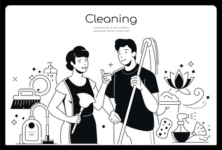 Cleaning - modern line design style bannerのイラスト素材