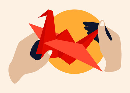 Red paper cranes - modern colored vector illustrationのイラスト素材
