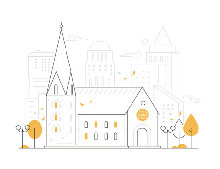 Gothic cathedral - modern line design style illustrationのイラスト素材