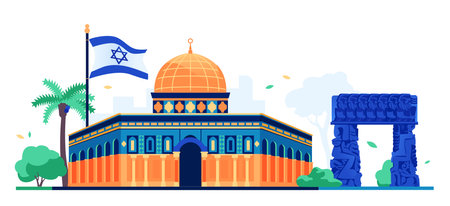 Jewish sights and attractions - modern colored vector illustrationのイラスト素材