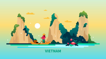 The stunning nature of Vietnam - modern colored vector illustrationのイラスト素材