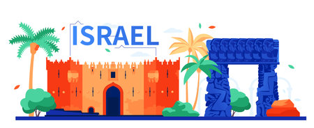 Damascus and Faith in Jaffa Gate - modern colored vector illustrationのイラスト素材