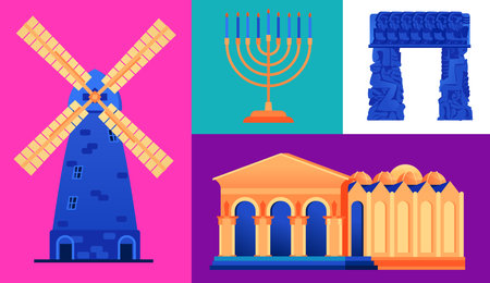 Architecture and features of Israel - set of flat design style illustrationsのイラスト素材