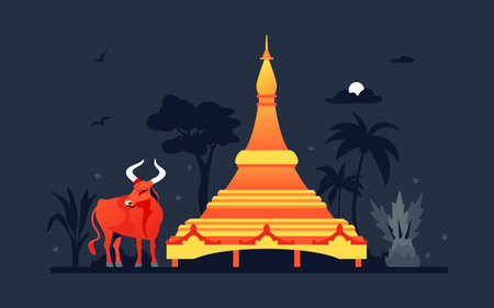 Global Vipassana Pagoda - modern colored vector illustrationのイラスト素材