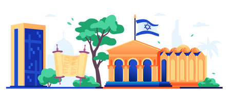 Church of All Nations and Torah - modern colored vector illustrationのイラスト素材