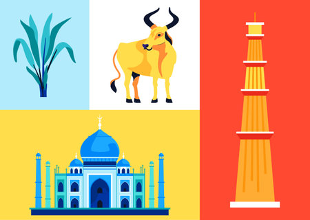 Sacred Symbols of India - set of flat design style illustrationsのイラスト素材