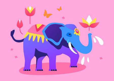 Big Indian Elephant - modern colored vector illustrationのイラスト素材