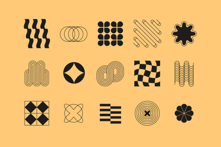 Complex geometric shapes in retro vibe - flat design style icons setのイラスト素材