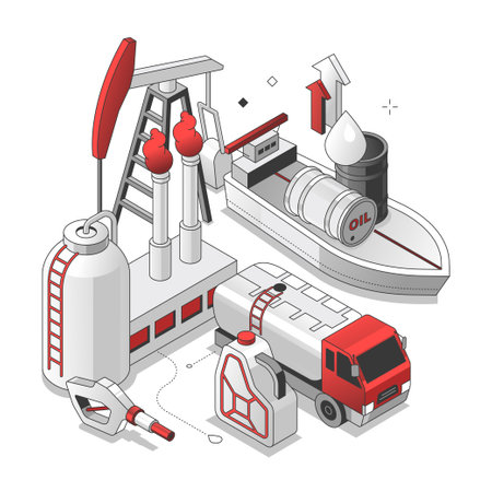 Oil industry - isometric red and black line illustrationのイラスト素材