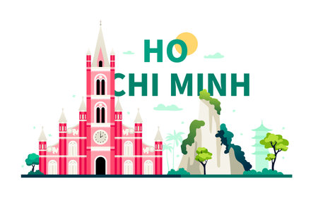 Architecture of Ho Chi Minh City - modern colored vector illustrationのイラスト素材