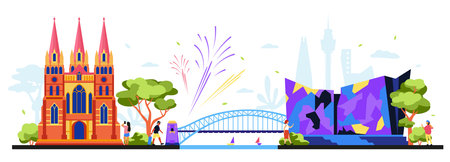 St Pauls Cathedral and ACMI - modern colored vector illustrationのイラスト素材