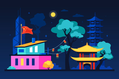National Chinese Buildings - modern colored vector illustrationのイラスト素材