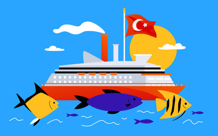 Boat cruise to Turkey - modern colored vector illustrationのイラスト素材
