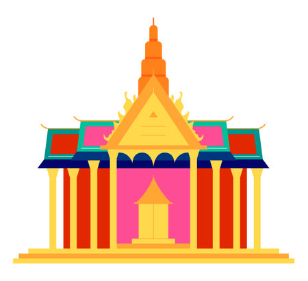 Thai temple with pagoda - modern flat design style single isolated imageのイラスト素材