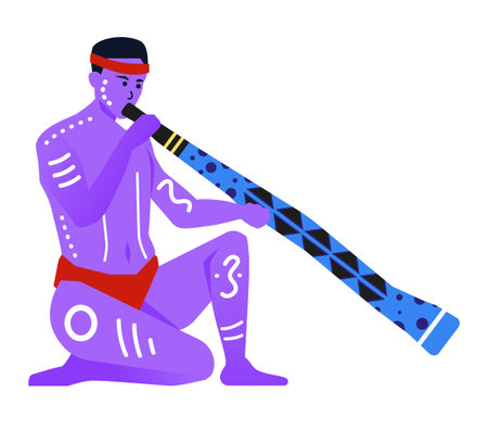 Native with didgeridoo - modern flat design style single isolated imageのイラスト素材