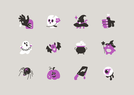 Have a scary and fun Halloween - modern colorful icons setのイラスト素材
