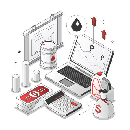 Oil prices - red and black isometric line illustrationのイラスト素材