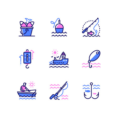 Fishing - modern line design style icons setのイラスト素材