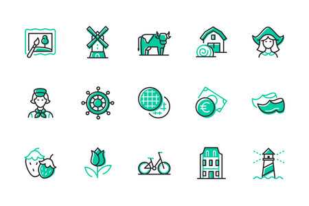 Travel to Netherlands - set of line design style iconsのイラスト素材