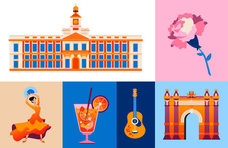 Spanish culture and tradition - set of flat design style objectsのイラスト素材