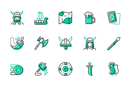 Vikings - set of line design style iconsのイラスト素材