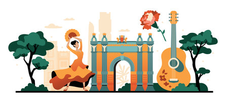 Travel to Spain - colorful flat design style illustrationのイラスト素材