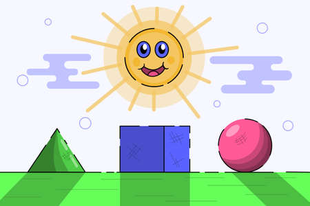 Sun in the sky and geometric shapes. Vector illustrationのイラスト素材