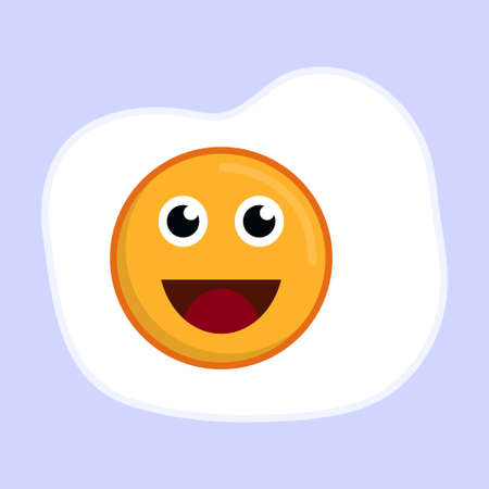 Fried egg isolated on blue background with smiley face. Vector illustrationのイラスト素材