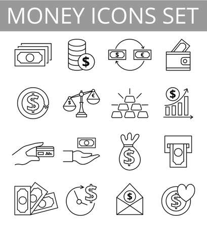 Thin line money icons set. Vector illustration for designのイラスト素材