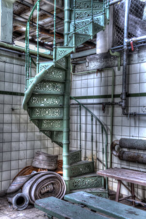 green spiral staircase at the abandoned mineの写真素材