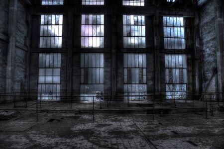 glass wall abandoned mine pit trollay repair station Franceの写真素材