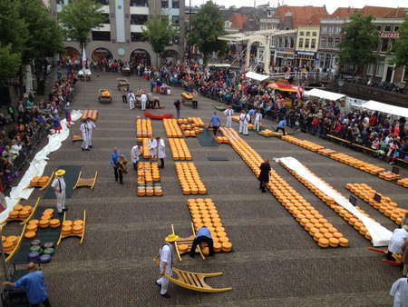 Dutch cheesemarket in Alkmaar The Netherlandsの素材