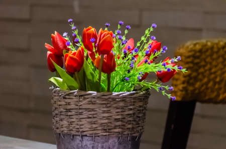 Basket bouquet of flowersの写真素材