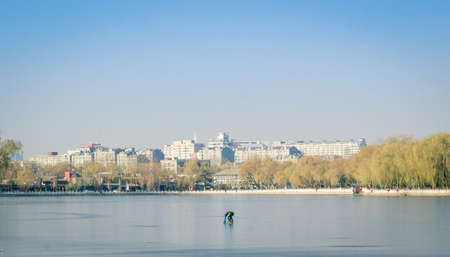 Buildings by the lakeの写真素材