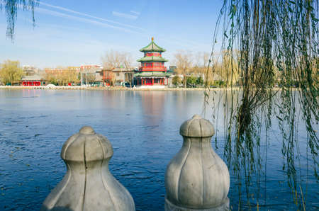 Tower by the lakeの写真素材