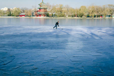 Man is on the iceのeditorial素材