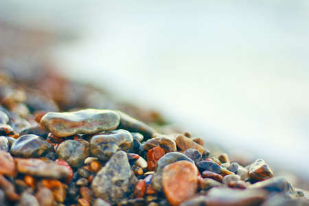 Close view of wet stones on sea beachの写真素材