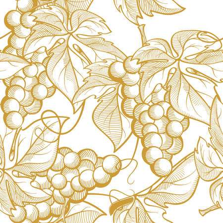 Seamless texture vector graphics depicting bunches of grapes and vine elementsのイラスト素材