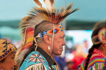Portland, Oregon, USA - June, 14, 2014:  Native American dressed in full regalia at Delta Park annual Pow Wow in Portland Oregonのeditorial素材