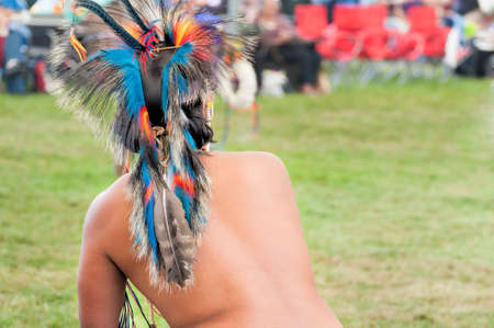 Portland, Oregon, USA - June, 14, 2014: Closeup of a Native American headress at the annual Delta Park Pow Wow in Portland, Oregonのeditorial素材
