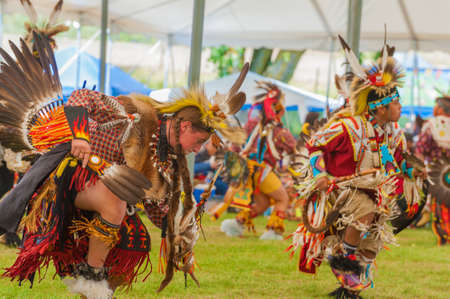 Portland, Oregon USA - June 14, 2014: Close up of the Native American Indian Turkey Dance performed at the annual Delta Park Pow Wow in Portland, Oregonのeditorial素材