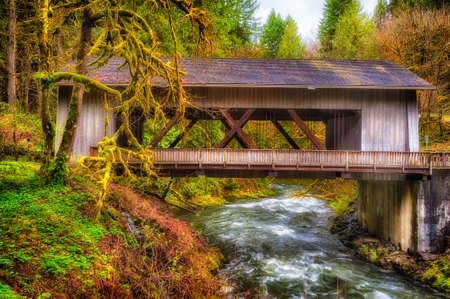 Historical Cedar Creek l Cover Bridge in Clark County, Washington,where it spans the creek of the same name.の写真素材